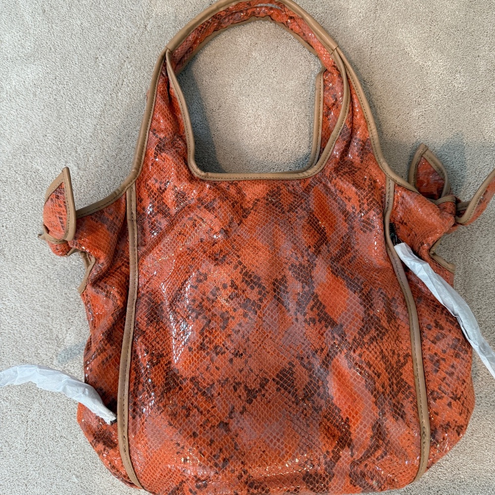 Kooba tote orange faux snake pattern